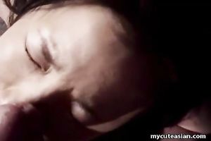 Lovely short Korean horny white wife passionately sucks and bonks on web camera