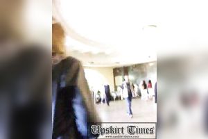 Sexy dilettante Russian bitch's upskirt - round gazoo in black hose