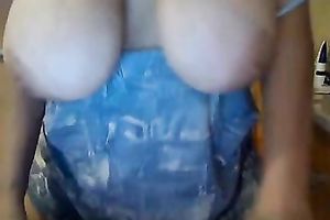 Chubby dilettante chick rubbing and kneading natural large zeppelins