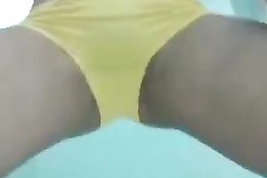 Amazing playful hottie with wonderful pantoons flashed her bum in yellow straps