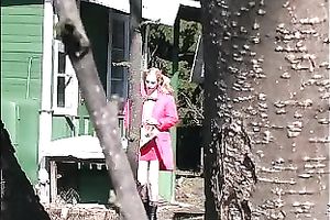 Cute pale skin juvenile blondie spied with webcam in the park