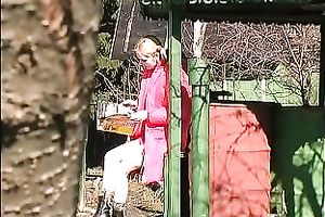 Cute pale skin juvenile blondie spied with webcam in the park