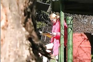 Cute pale skin juvenile blondie spied with webcam in the park