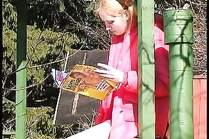 Cute pale skin juvenile blondie spied with webcam in the park