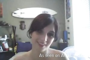 Luscious dilettante brunette hair playgirl rubs her slick twat on webcam