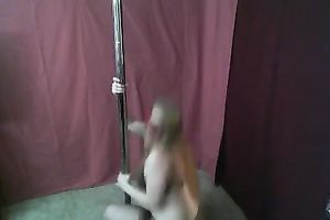 Chubby blond in mask dances for me near the pylon