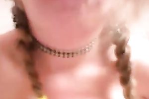 This sexually excited chick with large mounds is trying to look mature