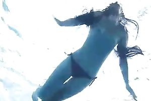 Breath-taking solo with my nice-looking GF stripping in a pool