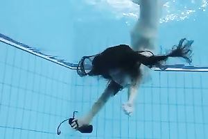 Breath-taking solo with my nice-looking GF stripping in a pool