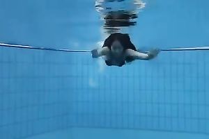 Breath-taking solo with my nice-looking GF stripping in a pool