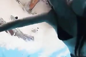 Breath-taking solo with my nice-looking GF stripping in a pool