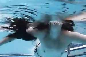 Breath-taking solo with my nice-looking GF stripping in a pool