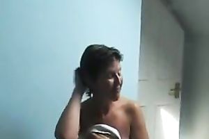 UK wicked short haired unsightly dirty slut wife positions after the shower