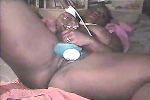 Extra corpulent ebon cheating wife of my ally masturbates with sex toy