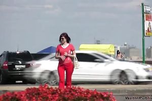 Lady in red is such a barefaced freak in public daytime