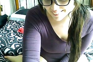 Pallid large breasted dilettante dark brown gal tickled her muff on cam