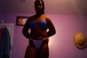 Amateur black skinned black cock slut flashed her large boobies and arse in belts