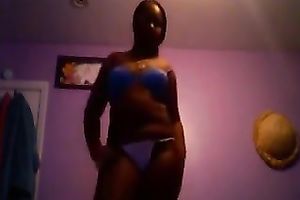 Amateur black skinned black cock slut flashed her large boobies and arse in belts