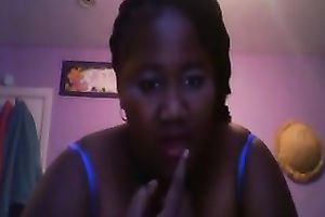 Amateur black skinned black cock slut flashed her large boobies and arse in belts