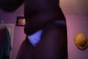 Amateur black skinned black cock slut flashed her large boobies and arse in belts
