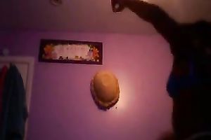 Amateur black skinned black cock slut flashed her large boobies and arse in belts