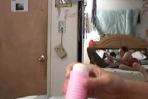 Naughty lesbian babes Brandi and Liz tape the way they play with sex toy