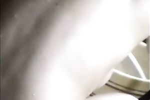 Amateur buxom Japanese nympho flashed her large meatballs during the time that washing