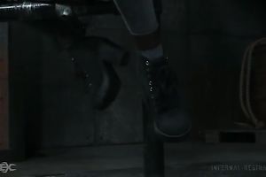 Hot and carnal pale skin golden-haired legal age teenager restrained to the post