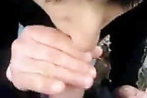 Hot dark haired Romanian coed gives me fellatio over the garage