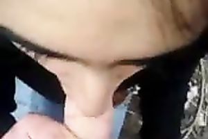 Hot dark haired Romanian coed gives me fellatio over the garage