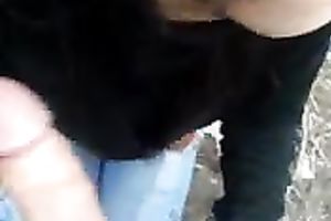 Hot dark haired Romanian coed gives me fellatio over the garage