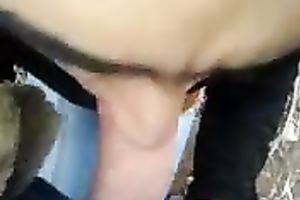 Hot dark haired Romanian coed gives me fellatio over the garage