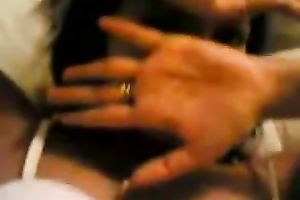 Fingering super sexy exotic looking black cock sluts in her curly fur pie