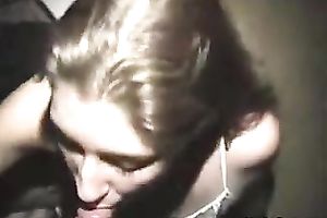 Horny and messy floozy with light hair sucks the pecker