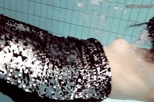 Long legged white black cock sluts in evening suit dips in the water