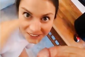 Kinky bitch engulfing my giant big schlong and swallows large load then