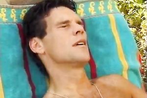 Nasty fat aged whore in fishnets blows soaked penis before fucking outdoors