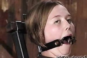 Curvy golden-haired mamma with hot body is bounded with steel device