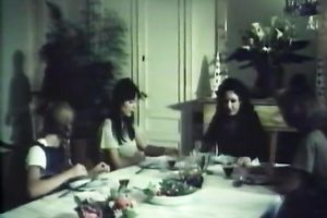 Filthy vintage white milf having indecent three-some in the kitchen