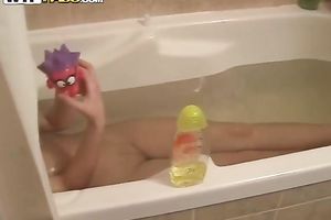 Luscious Russian chick Vika masturbates in baths and sucks schlong later