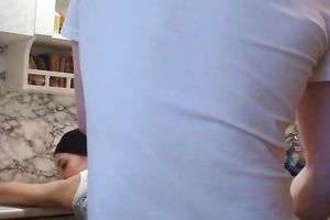 Slender BBC slut receives her snatch pounded unfathomable in the kitchen