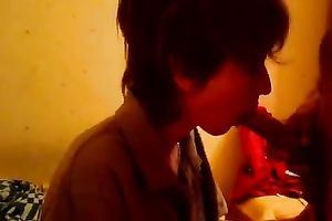 My shy short-haired GF gives head to me and rides my penis