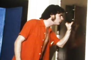 Two sexy juvenile brunettes and one stud in classic three-some