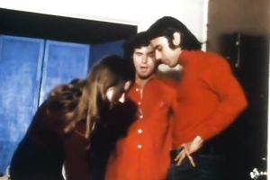 Two sexy juvenile brunettes and one stud in classic three-some