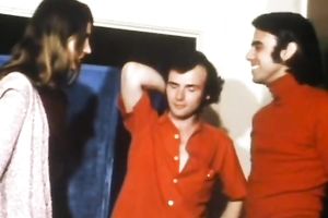 Two sexy juvenile brunettes and one stud in classic three-some