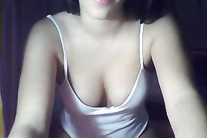 Dope brunette hair sexpot in white reservoir top was flashing her large bumpers