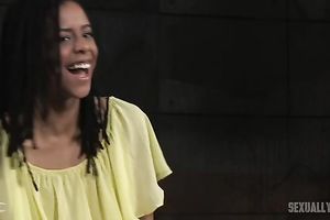 Black cute chick goes into BDSM session with dark stud