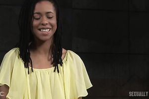 Black cute chick goes into BDSM session with dark stud