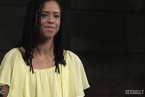Black cute chick goes into BDSM session with dark stud