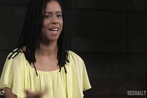 Black cute chick goes into BDSM session with dark stud